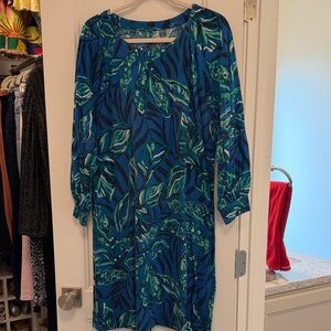 Lilly Pulitzer Teal and Navy Leaf Print Dress